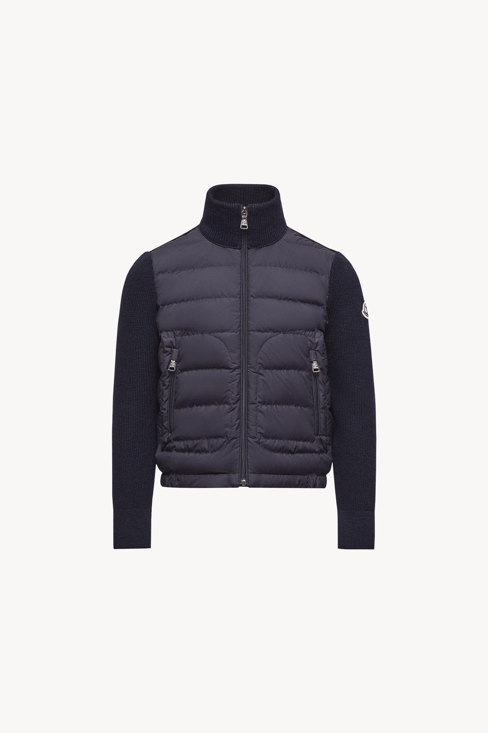 Padded Wool Blend Zip-Up Cardigan Boy Navy Blue Moncler 0